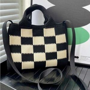 Black and Cream Checkered Tote Bag